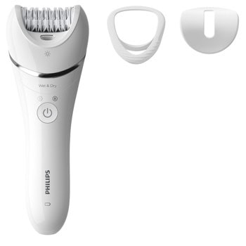 Епилатор Philips BRE700/00, работа на батерия, 2 скорости, до 40 минути време на работа, 3 принадлежности, бял | JAR Computers Philips BRE700/00