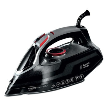 Парна ютия Russell Hobbs Power Steam Ultra 20630-56, 45 г/мин непрекъсната пара, 210 г/мин парен удар, 350 мл. резервоар, противокапкова система, 3100W, черна | JAR Computers Ютия Russell Hobbs Power Steam Ultra 20630-56