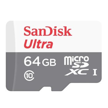 Карта памет 64GB microSDHC, SanDisk Ultra Light, UHS-I, скорост на четене 100MB/s | JAR Computers Sandisk 64GB Ultra Light microSDHC
