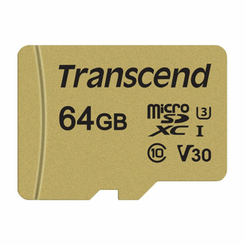 Карта памет 64GB microSDXC, с SD адаптер, Transcend 500S, Class UHS-I U3, скорост на четене 95MB/s, скорост на запис 60MB/s image
