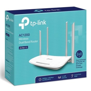 Рутер TP-Link Archer A5, 1200Mbps, 2.4 GHz (300Mbps)/5 GHz (867 Mbps), 4x LAN 10/100, 1x WAN 10/100/100, 4 външни антени | JAR Computers Wi-Fi AC Router TP-Link Archer A5 1200Mbps