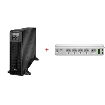 UPS APC Smart-UPS SRT SRT5KXLI, 5000VA/4500W, LCD, Double Conversion Online, Tower + подарък APC Essential SurgeArrest PM5U-GR, 5 outlets 5V, 2.4A 2 port USB charger, 230V | JAR Computers APC Smart-UPS SRT 5000VA 230V SRT5KXLI + PM5U-GR