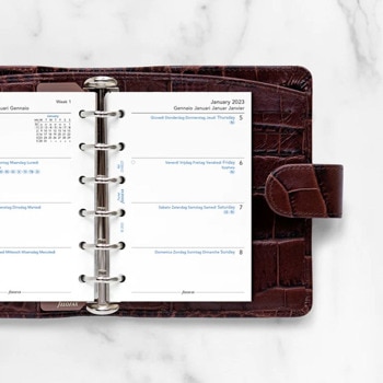 Пълнител за органайзер Filofax New Classic Pocket, за 2023 година, 1 седмица на 2 страници, на 5 езика | JAR Computers Filofax New Classic Pocket