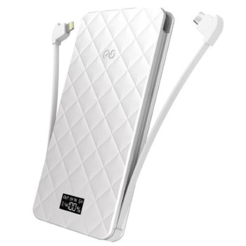Външна батерия /power bank/ iWalk Extreme Trio, 10000mAh, USB/Lightning/Micro USB вградени кабели, 5V, 2.4A, LCD дисплея, бял | JAR Computers iWALK Extreme Trio 10000 White