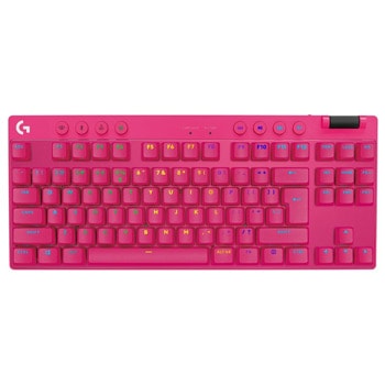 Клавиатура Logitech G Pro X TKL Lightspeed (920-012159), безжична, механична, Tactile суич, гейминг, US International Layout, RGB подсветка, USB, Bluetooth, розова | JAR Computers Logitech G Pro X TKL Ligthspeed Tactile Magenta