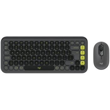 Комплект клавиатура и мишка Logitech POP Icon Combo Graphite & Green (920-013140), безжични, 4 програмируеми клавиша, US International подредба, 4000dpi, Bluetooth, черен/зелен | JAR Computers Logitech POP Icon Combo Graphite 920-013140
