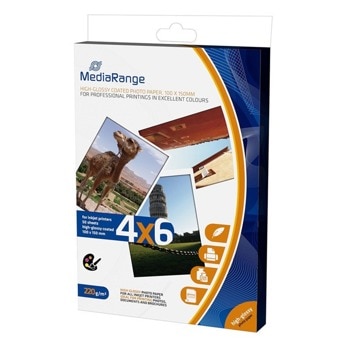 Фотохартия MediaRange Glossy (MRINK104), 10x15 cm, 220 g/m2, гланцирана, 50 листа | JAR Computers MEDIARANGE GLOSSY