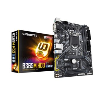 Дънна платка Gigabyte B365M HD3, B365, LGA1151, DDR4, PCI-Е (HDMI&D-Sub&DVI-D), (CF), 6x SATA 6Gb/s, 1x M.2, USB 3.1 Gen, Micro ATX | JAR Computers Gigabyte B365M HD3