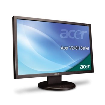 Монитор 24" (60.96 cm) Acer V243HAObd FULL HD, 2ms 80 000:1 300cd/m2, DVI (HDCP), черен, TCO'03, 3г. | JAR Computers Acer V243HAObd FULL HD