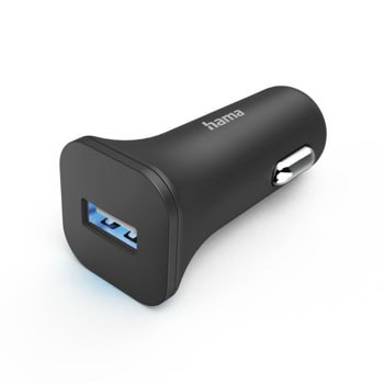 Зарядно устройство за кола Hama 201634, от автомобилна запалка към 1x USB A(ж), 1.2A, черно | JAR Computers Зарядно устройство за кола Hama 201634