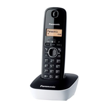 Безжичен телефон Panasonic KX-TG1611, течнокристален черно-бял дисплей, бял image