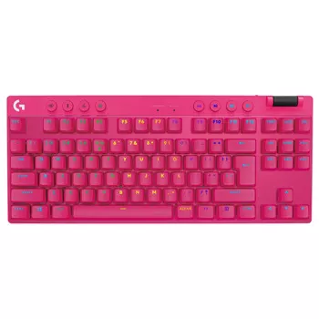 Клавиатура Logitech G Pro X TKL Lightspeed (920-012159), безжична, механична, Tactile суич, гейминг, US International Layout, RGB подсветка, USB, Bluetooth, розова