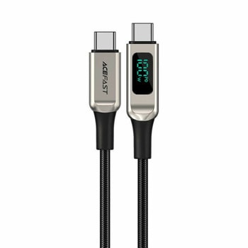 Кабел Acefast C6-03 LED Display, от USB C(м) към USB C(м), 2m, 100W, silver | JAR Computers кабел acefast usb c м to usb c м 2m silver