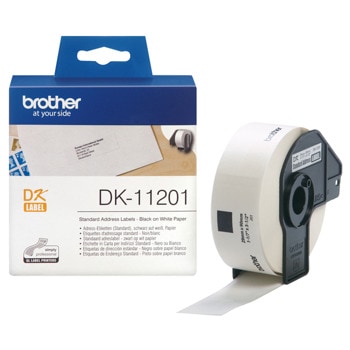 Лента за етикетен принтер Brother тип DK, черно върху бяло, 29mm x 90mm, 400 бр, PN: DK-11201 | JAR Computers Brother DK-11201