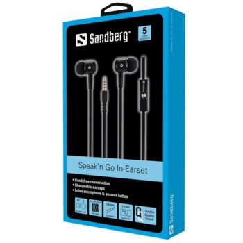 Слушалки Sandberg Speak'n Go In-Earset SNB-125-62, микрофон, черни | JAR Computers Sandberg Speak'n Go In-Earset SNB-125-62