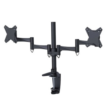 Стойка за монитор NewStar FPMA-D1330DBLACK, за плот, за екрани от 10" до 27", VESA до 100 x 100, макс. тегло до 8кг., регулируема, за 2 бр. монитора, черна | JAR Computers NewStar FPMA-D1330DBLACK
