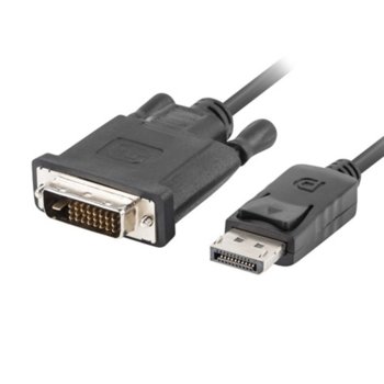 Кабел Lanberg CA-DPDV-10CU-0018-BK, от DisplayPort(м) към DVI-D(м), 1.8m, черен | JAR Computers Lanberg CA-DPDV-10CU-0018-BK