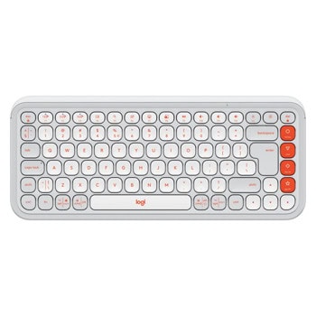 Клавиатура Logitech POP Icon Keys Off White & Orange (920-013072), безжичнa, 4 програмируеми клавиша, US International подредба, бяла, Bluetooth | JAR Computers Logitech POP Icon Off-White US International 920