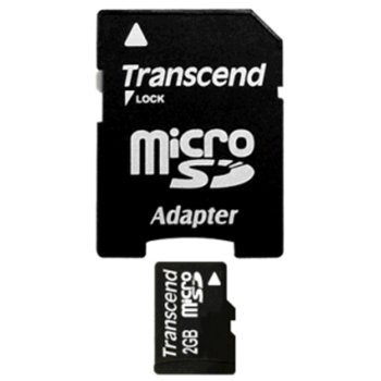 Карта памет 2GB microSD, Transcend, +SD adapter image