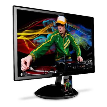 Монитор 23" (58.42 cm) AOC e2343Fi, FULL HD LED, 2ms, 20 000 000:1 250cd/m2, HDMI, iPhone/iPod докинг станция, колонки, черен, TCO 5.0, 3г. | JAR Computers 23" (58.42 cm) AOC e2343Fi