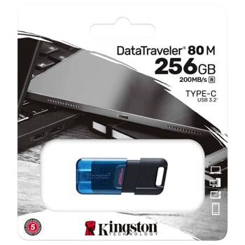 Памет 256GB USB Flash Drive, Kingston DataTraveler 80 M, 200MB/s, USB 3.2 Type C, черна | JAR Computers Kingston DataTraveler 80 M USB-C DT80M/256GB