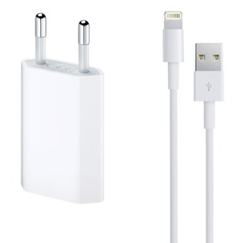 Зарядно устройство от контакт към 1 x USB A(ж), 5V/1A 220V, бяло, с кабел за iPhone от USB A(м) към Lightning, 1.0m image