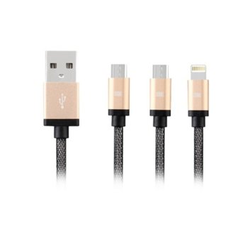 Earldom USB A to 2xMicro USB + Lightning 1m 14907