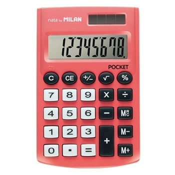 Калкулатор Milan Pocket, 8 разряден дисплей, джобен, 3 memory бутона и функция корен квадратен, автоматично изключване, червен image