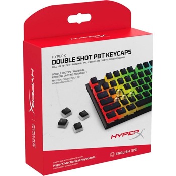 Капачки за механична клавиатура HyperX Pudding Black Double Shot PBT Keycap Set(HKCPXP-BK-US/G), съвместими с всички механични клавиатури, комплект от 104 клавиша, черни image
