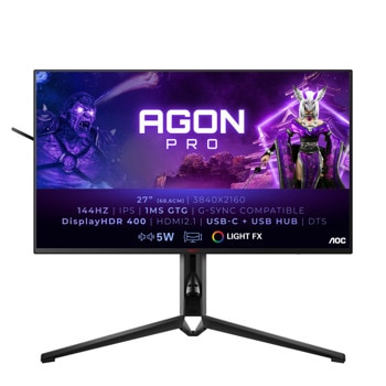 Монитор AOC AG274UXP, 27" (68.58 cm) IPS панел, 144Hz, 4K UHD, 1ms, 80 000 000:1, 450cd/m2, DisplayPort, HDMI, USB, USB-C | JAR Computers AOC AG274UXP