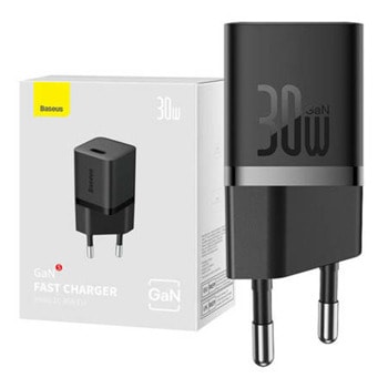 Зарядно устройство Baseus GaN5 (CCGN070401), от контакт към USB-C(ж), 30W, черно | JAR Computers Baseus GaN5 30W Black CCGN070401
