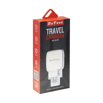 Зарядно устройство DE-33i, от контакт към 2 x USB A(ж), 5V, 2.4A, кабел от USB A(м) към Lightning, бял | JAR Computers Зарядно устройство DE-33i 5V 2.4A