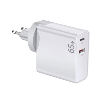 Зарядно устройство Makki GN65W1A1C, от контакт към 1x USB-C(ж), 2x USB-A(ж), 20V/3.25A, бяло, 65W, QC 3.0 | JAR Computers Makki GN65W1A1C