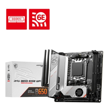 Дънна платка MSI MPG B650I Edge WiFi, B650, AM5, DDR5, PCI-E 4.0 (HDMI), 2x M.2, 4x SATA 6Gb/s, 2x USB 3.2 Gen1 Type-A, 1x USB 3.2 Gen2x2 Type C, Wi-Fi 6E, Mini-ITX | JAR Computers MSI MPG B650I Edge WiFi