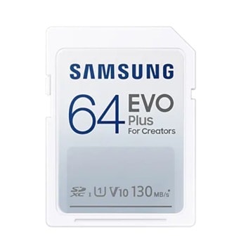Карта памет 64GB SDXC, Samsung EVO Plus SD Card, Class 10, скорост на четене до 130MB/s | JAR Computers Samsung 64GB MB-SC64K/EU
