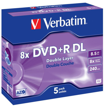 Оптичен носител DVD+R 8.5GB, Verbatim 43541, 8x, 5бр | JAR Computers Verbatim DVD+R 8.5GB 5бр. 43541