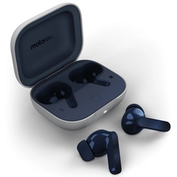 Слушалки Motorola Moto Buds, безжични, Bluetooth, ENC микрофон, активно шумопотискане, 12.4mm мембрани, до 9 часа време на работа, тъмносини | JAR Computers Motorola Moto Buds Starlight Blue PG38C05748