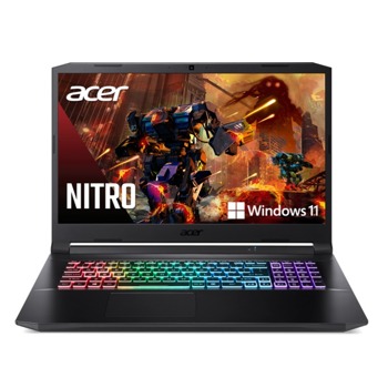 Лаптоп Acer Nitro 5 AN517-54 (NH.QF7EX.004-16GB-1TB), осемядрен Tiger Lake Intel Core i7-11800H 2.3/4.6 GHz, 17.3" (43.94 cm) Full HD IPS 144Hz Anti-Glare Display & GF RTX 3060 6GB, (HDMI), 16GB DDR4, 1TB SSD, 1x Thunderbolt 4, Windows 11 Home | JAR Computers Acer Nitro 5 AN517-54 NH.QF7EX.004-16GB-1TB