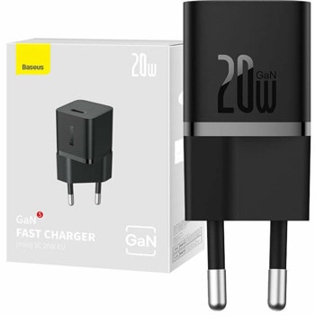 Зарядно устройство Baseus GaN5 (CCGN050101), от контакт към USB-C(ж), 20W, черно | JAR Computers Baseus GaN5 20W Black CCGN050101