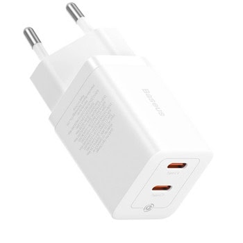 baseus gan5 pro fast dual usb-c 40w бял