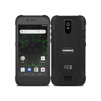 Смартфон myPhone Hammer Active 2 (черен), поддържа 2 sim карти, 5.0" (12.7 cm) IPS capacitive touchscreen HD дисплей, четириядрен MTK6580 1.5 GHz, 1GB RAM, 8GB Flash памет (+ microSD слот), 8.0 & MPix камера, Android 8.0, 232g | JAR Computers myPhone Hammer Active 2, Черен