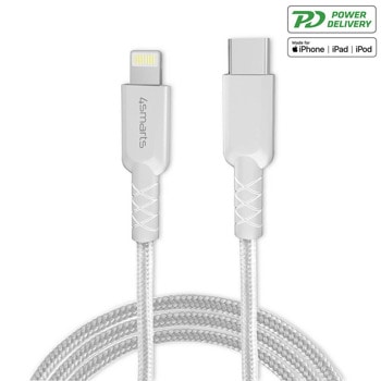 Кабел 4smarts 4S465567, от USB-C(м) към Lightning(м), 1m, 87W, бял | JAR Computers 4smarts 4S465567