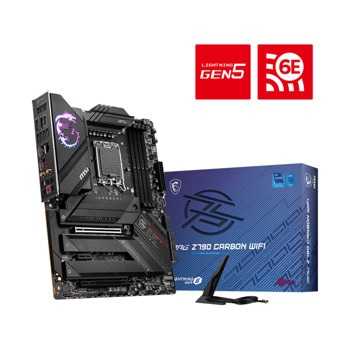 Дънна платка MSI MPG Z790 CARBON WIFI, Z790, LGA1700, DDR5, PCI-E 5.0 (HDMI), 5x M.2, 6x SATA 6Gb/s, 2x USB 3.2 Gen 1, 1x USB 3.2 Gen 2 Type-C, 2.5Gbit LAN, Wi-Fi 6E, Bluetooth, ATX | JAR Computers MSI MPG Z790 CARBON WIFI 7D89-001R