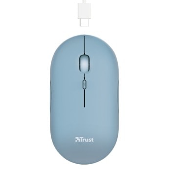 Мишка Trust Puck Blue (24126), оптична (1600 dpi), безжична, Bluetooth, USB, синя, ултратънък дизайн image