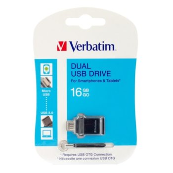 Памет 16GB USB Flash Drive, Verbatim OTG Dual Drive, USB 2.0, USB micro B, черна | JAR Computers Verbatim 16GB USB 2.0 OTG Dual Drive