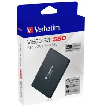Памет SSD 256GB, Verbatim Vi550 49351, SATA III 6Gb/s, размер 2.5"(6.35cm), скорост на четене 560 MB/s, скорост на запис 460 MB/s | JAR Computers Твърд диск SSD VERBATIM 49351 256GB
