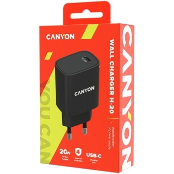 Зарядно устройство Canyon CNE-CHA20B02, от контакт към 1x USB C(ж), 5-12V/3A, черно, 20W image
