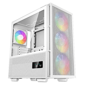 Кутия DeepCool CH560 Digital WH, E-ATX/ATX/mATX/Mini-ITX, 1x USB-C, 1x USB 3.0, с прозорец, цифров дисплей, 4x ARGB вентилатора, бяла, без захранване | JAR Computers DeepCool CH560 Digital WH R-CH560-WHAPE4D-G-1