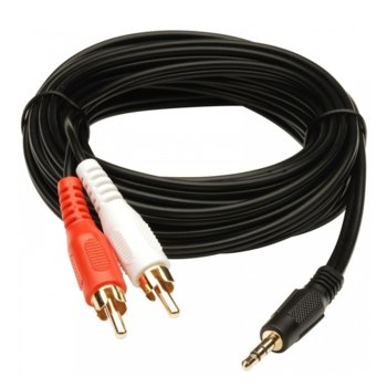 Аудио кабел 3.5mm Jack(м) към 2х чинч(м), 1.5m, черен | JAR Computers Кабел 2 чинча към 3.5мм