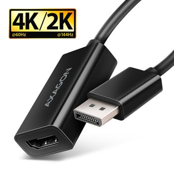 Адаптер AXAGON RVD-HI20N, от DisplayPort(м) към HDMI(ж), черен, 4K@60Hz | JAR Computers AXAGON RVD-HI20N